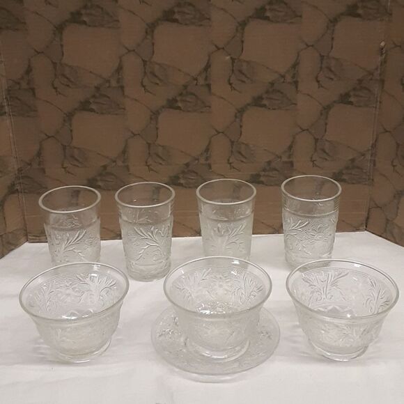 8 pc.bundle vintage Anchor MCM Hocking clear depression glass tumblers, & more - Picture 1 of 11